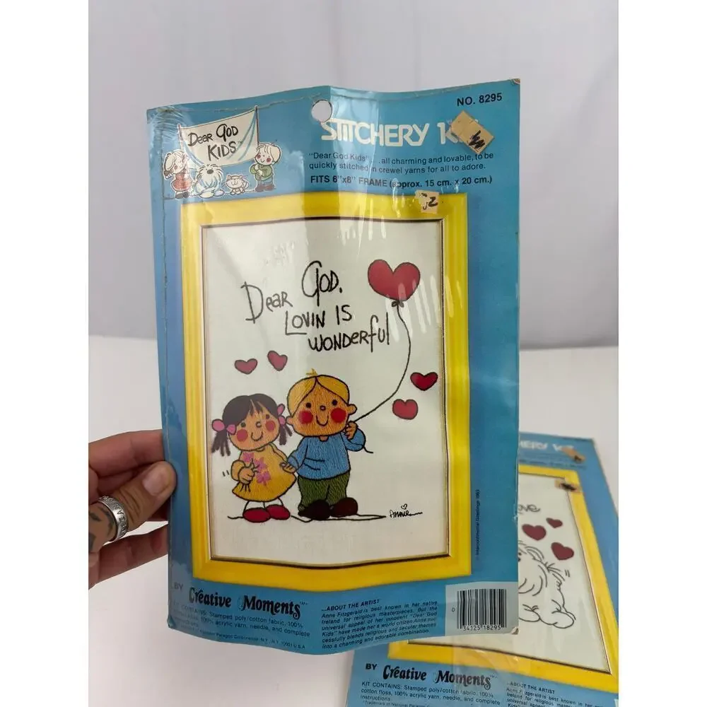 Lot of 2 Dear God Kids Creative Moments Stitchery 6 X 8 Frame Cross Stitch 1980s
